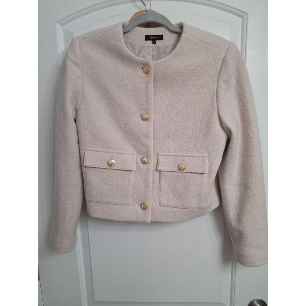 Quince Women Italian Wool Tailored Blazer Beige Sz Small